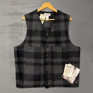 NEW Filson Vintage Mackinaw Wool Vest Grey Black Buffalo Plaid 020-GB46 46